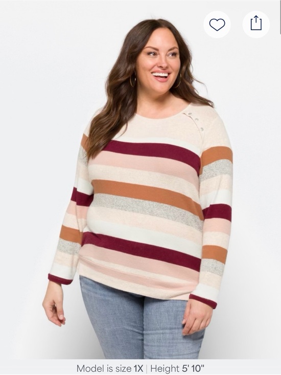 Market & Spruce Sweaters - Market & Spruce Gloria Button Detail Brushed Knit Top Striped Plus Size 2X